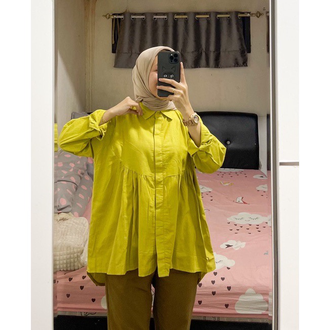 Tq88indonesia Fashion Kemeja Wanita Lengan Panjang / CISS OVERSIZE SHIRT / Kem / Hem Polos / Busana Casual Cewek / Ootd Kekinian