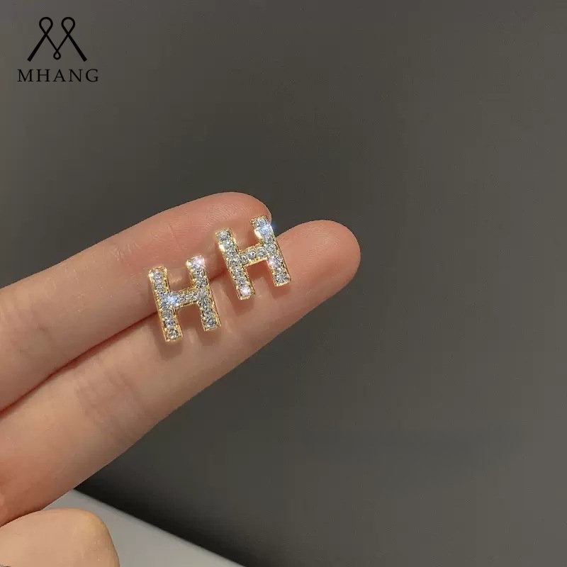 Mhang Anting Tusuk Sterling Silver 925 Desain Huruf H Hias Zircon Untuk Wanita