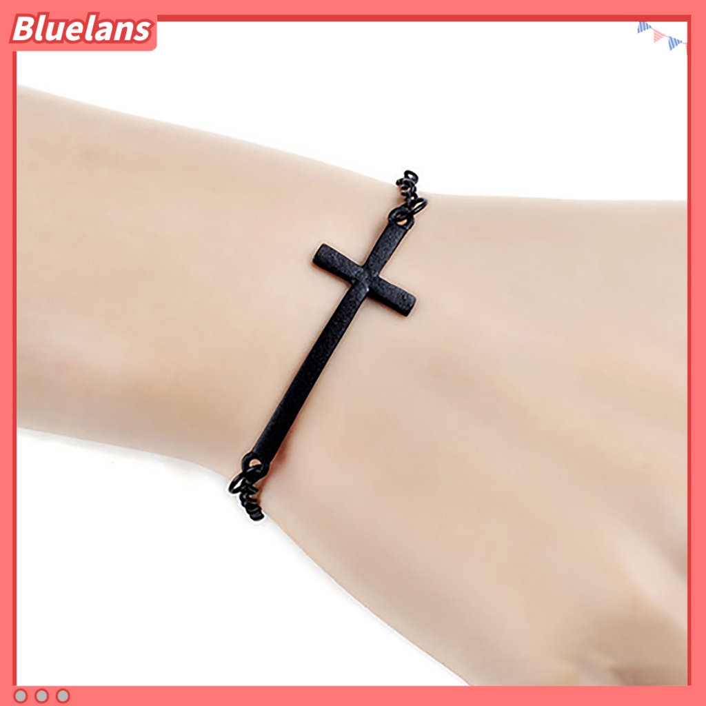 bluelans_Gelang Fashion Korea Gaya Simpel Bahan Logam Dengan Hiasan Salib 3 Warna Perak Emas Hitam