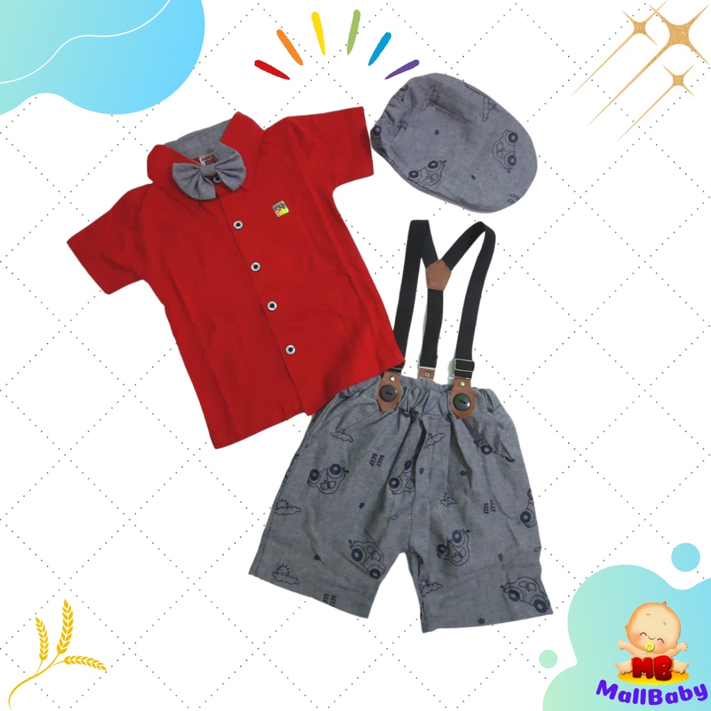 Setelan Baju Bayi Laki Laki 6 12 Bulan Tuxedo Baju Pesta Anak Bayi Cowok Set Dasi Suspender Topi Nicolas