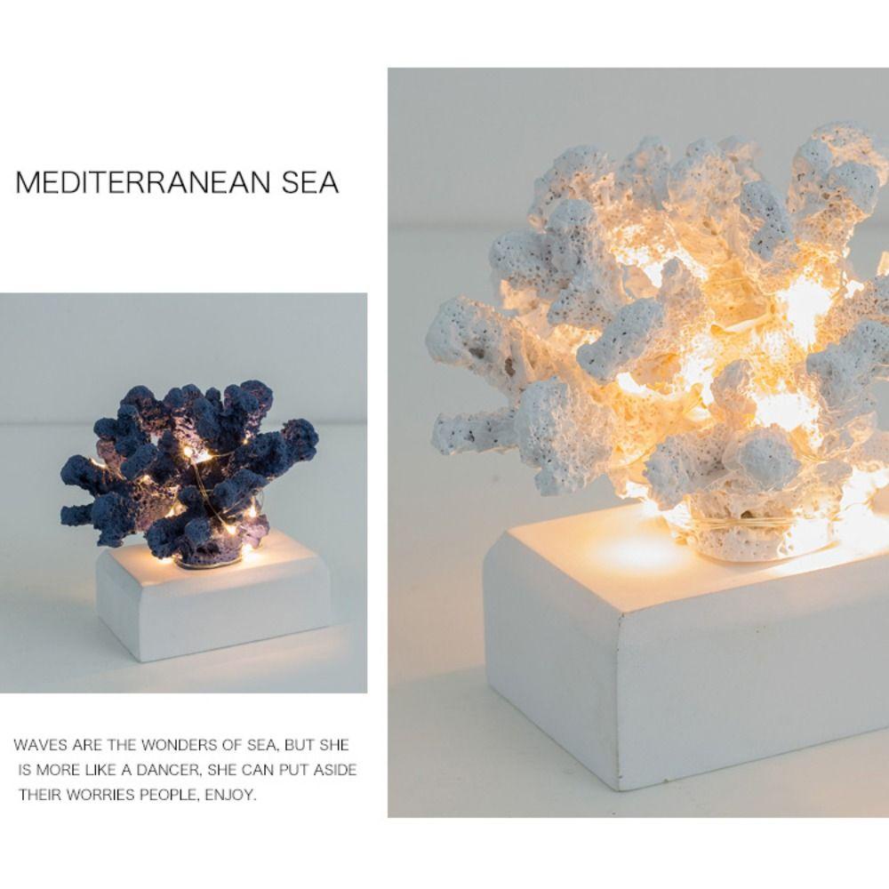 Agustinina Home Decor 1pcs Gaya Mediterania Warna Warni Laut Dengan Lampu LED INS Resin Craft