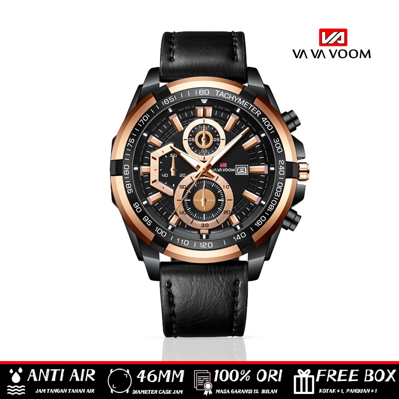 VAVA VOOM 2321 Jam Tangan Pria Original Kulit Anti Air Stainless Steel（Free BOX+Baterai cadangan）