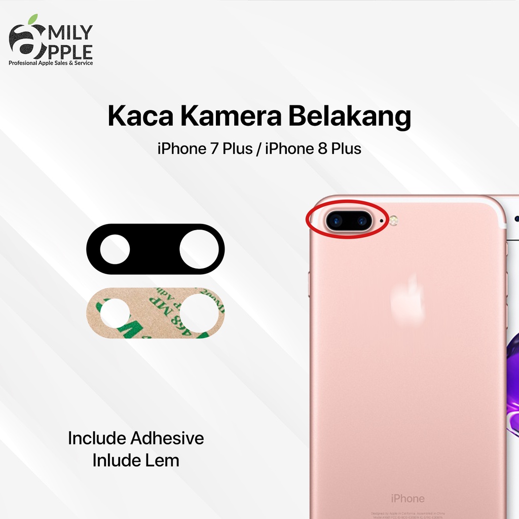 Kaca Kamera Belakang iphone 7 plus / iphone 8 plus Include Lem