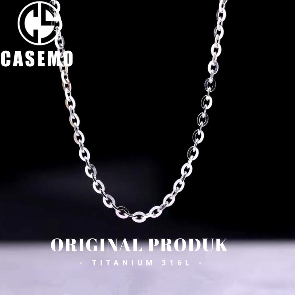 Recomended Kalung Rantai Pria Titanium Silver Perak 316L Original Anti Karat