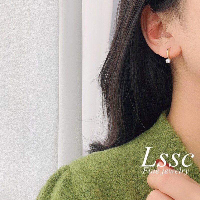 Anting Titanium Anti Karat Korea Permata Satu Emas 18K Mewah Aksesoris Perhiasan Wanita