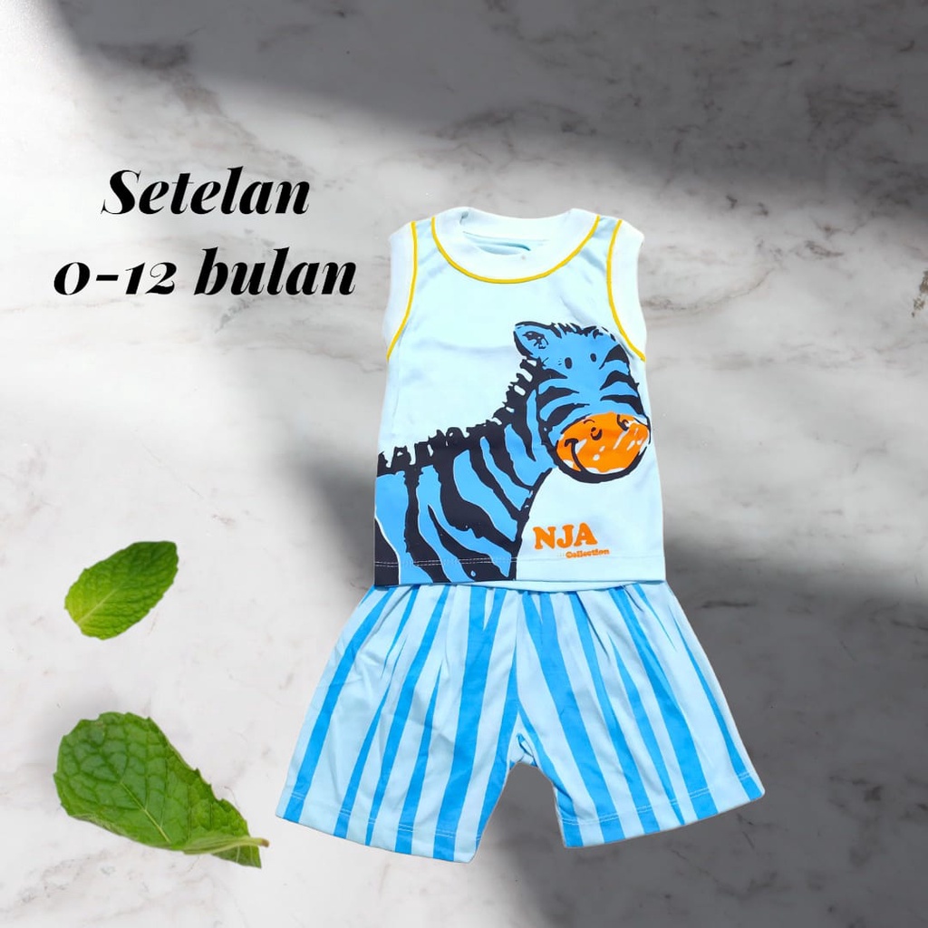 Setelan Pakaian Bayi Baju Oblong Tanpa Lengan Celana Pampers