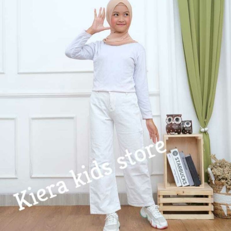 Celana Kulot Higwaist Jeans Putih Anak Usia 4-13 Tahun