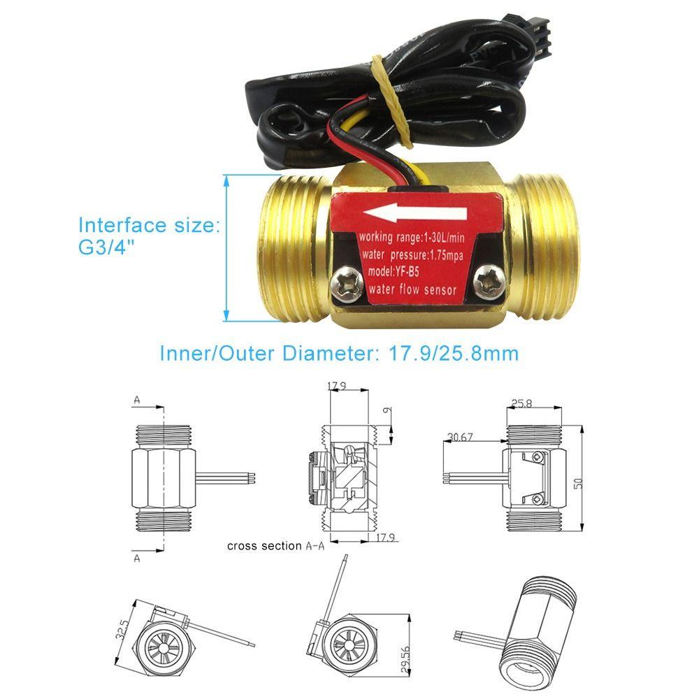 Sensor Aliran Air Efek Aula Atas Irit Male Thread Kuningan 1-30L/ Flowmeter Menit