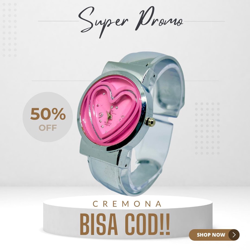 CREMONA Jam Tangan Analog Model Gelang Import Murah Wanita Cewek Motif Love