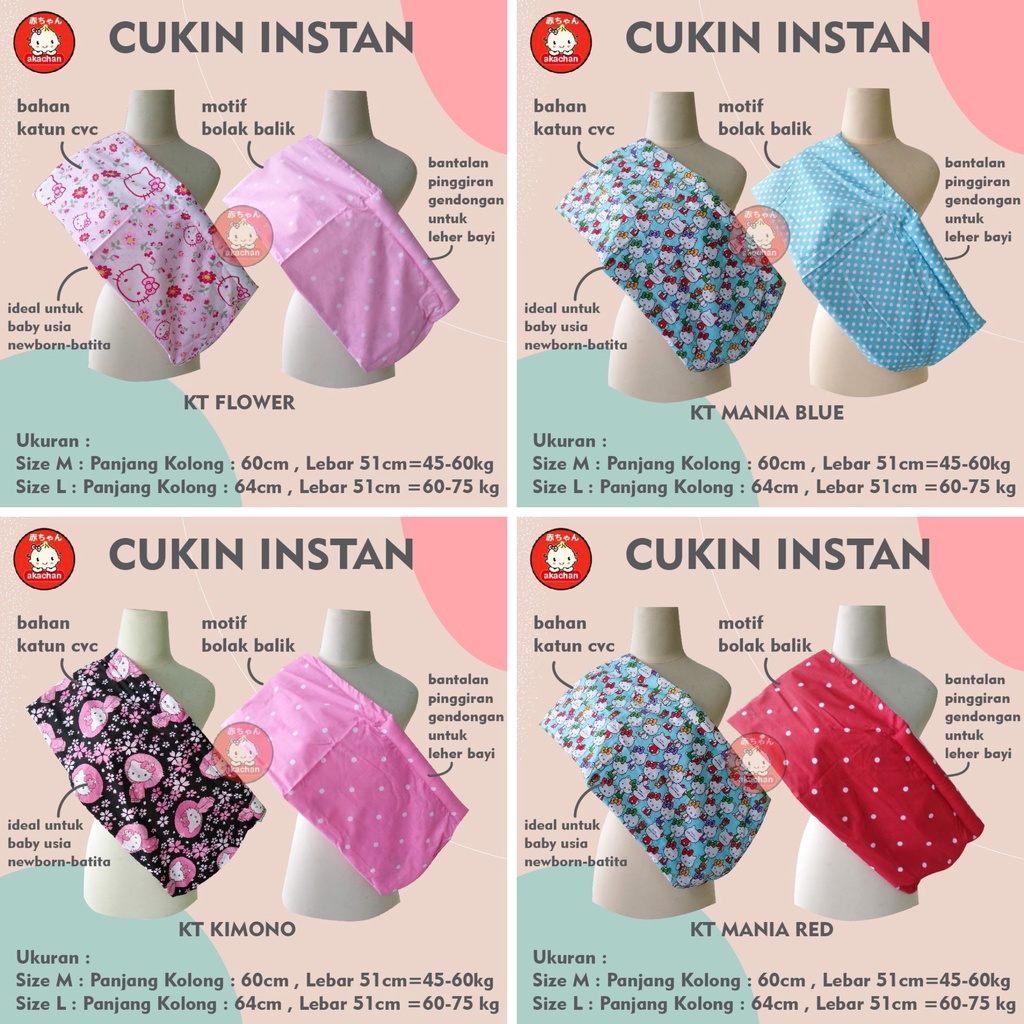 GENDONGAN INSTANT CUKIN sz M (45-60kg) &amp;  L (60-75kg) cukin instan pouch carrier gendongan bayi