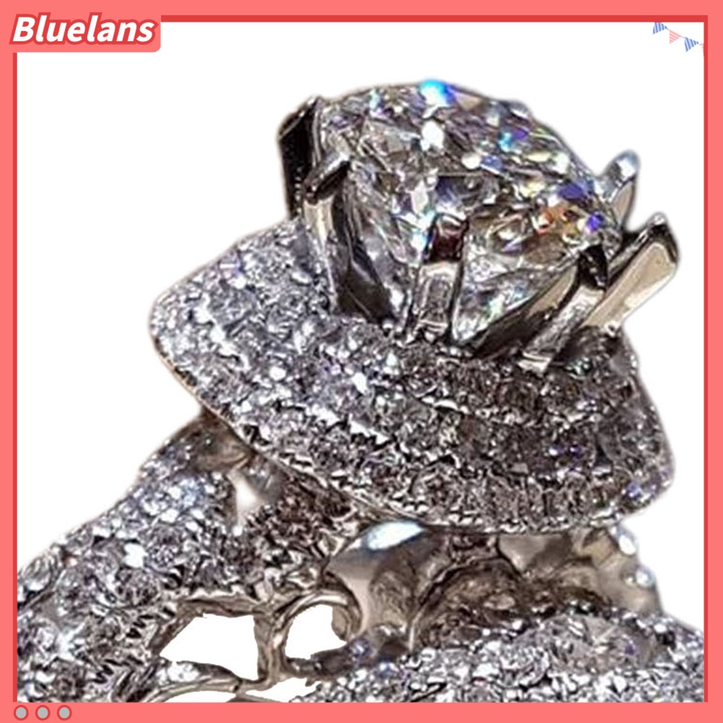 Bluelans 1 Pasang Cincin Pasangan Bahan Cubic Zirconia Untuk Pernikahan