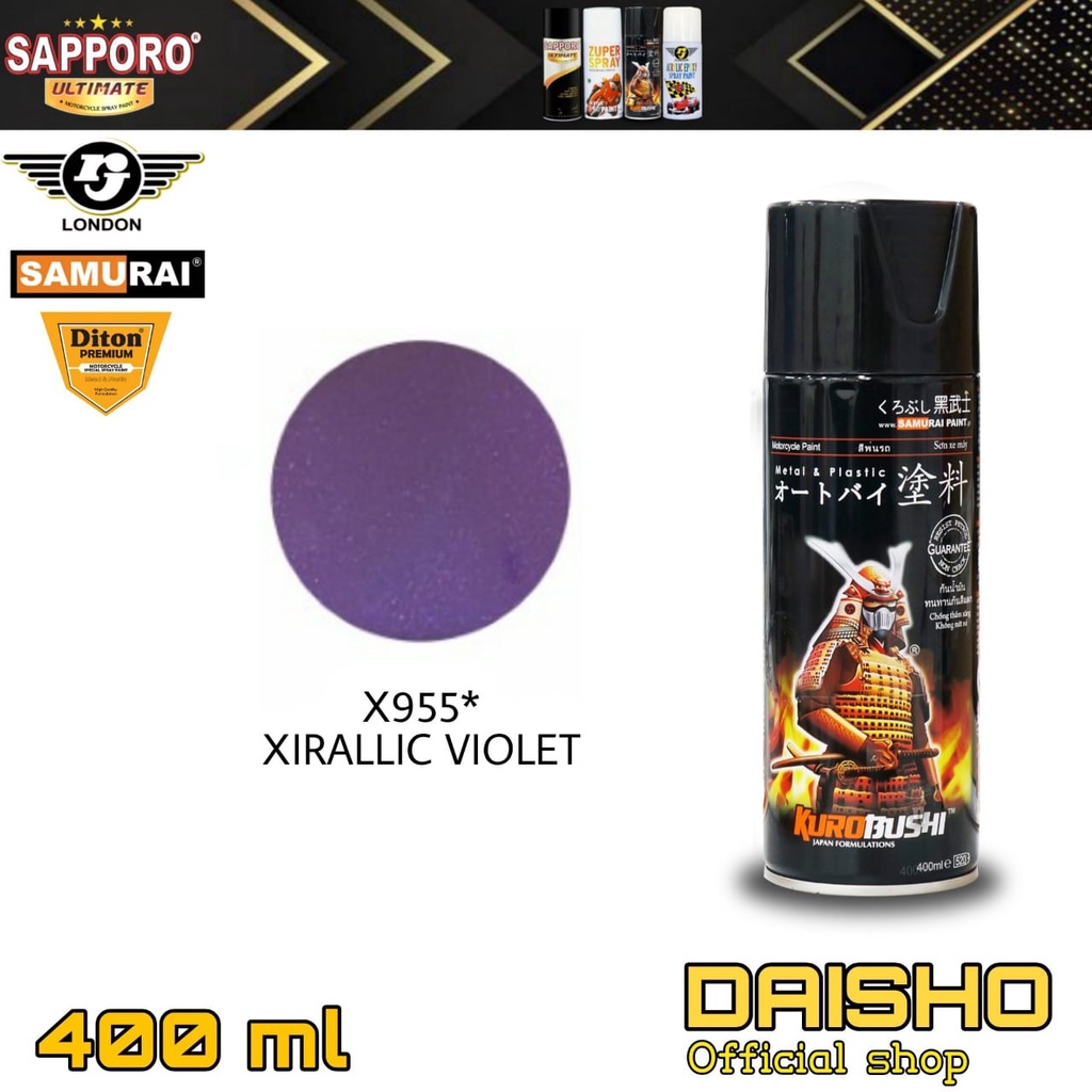 SAMURAI PAINT X955* XIRALLIC VIOLET UNGU 400ml pilox pilok cat semprot spray paint xiralic xiralik s