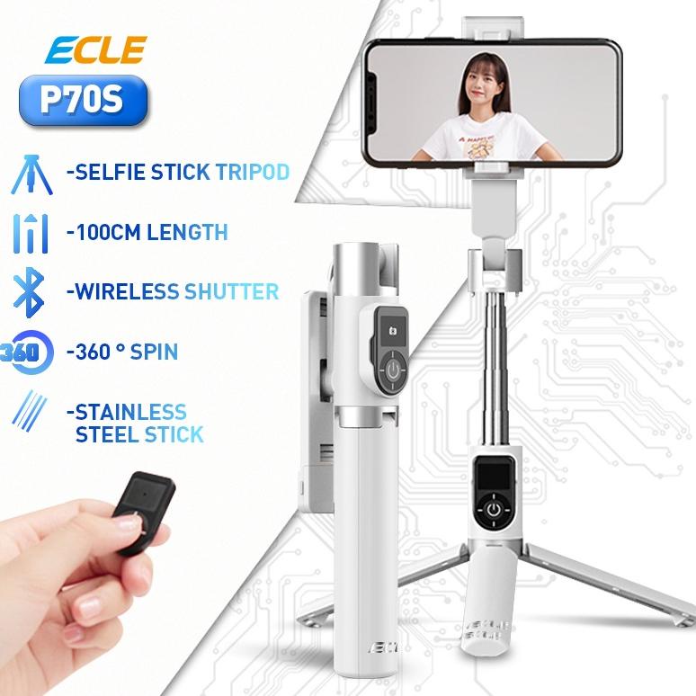 (New) Ecle P70S Selfie Stick Tongsis Hp Tripod Free Expansion 100Cm Bluetooth 5.0 4In1