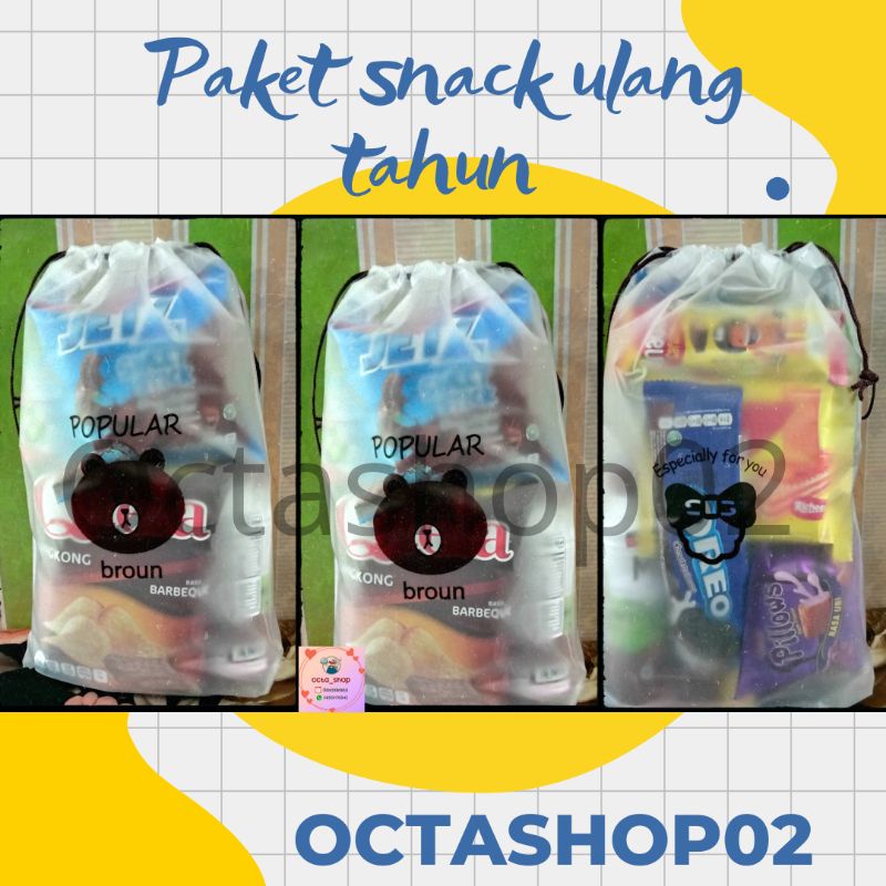 

Paket snack ulang tahun kemasan pouch/Hampers Snack ulang tahun