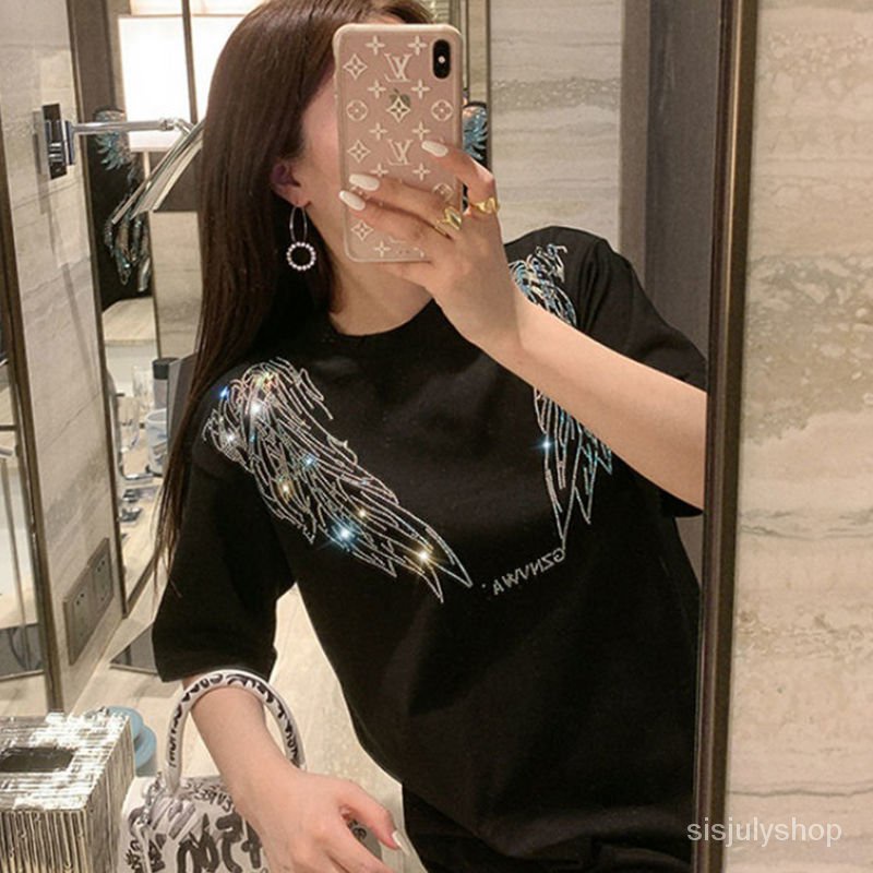 #Sisjuly# Kaos katun wanita kelas berat wanita bisa memakai atasan longgar berlengan pendek mid-leng
