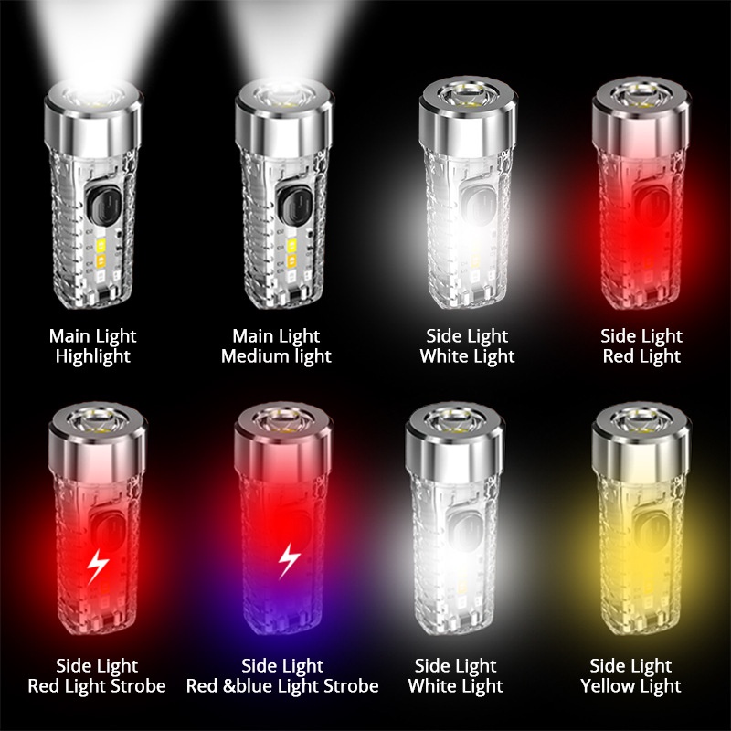 Lampu Senter Darurat Mini 7 Mode Rechargeable Dengan Gantungan Kunci Untuk Camping / Rumah