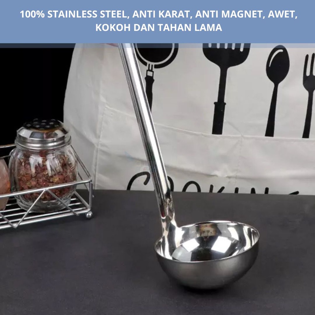 Centong Panjang / Sendok Sup Panjang / Irus Bakso Stainless Steel Anti Karat