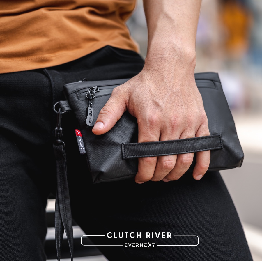 Evernext Tas Clutch River Waterproof Genggam Pria Anti Tahan Air Multifungsi Hitam Kecil
