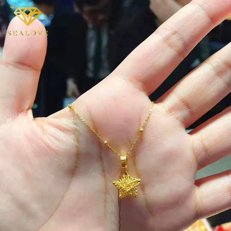 Kalung Titanium Wanita Liontin bintang berujung lima Cantik Lapis emas 18k anti karat perhiasan Korea