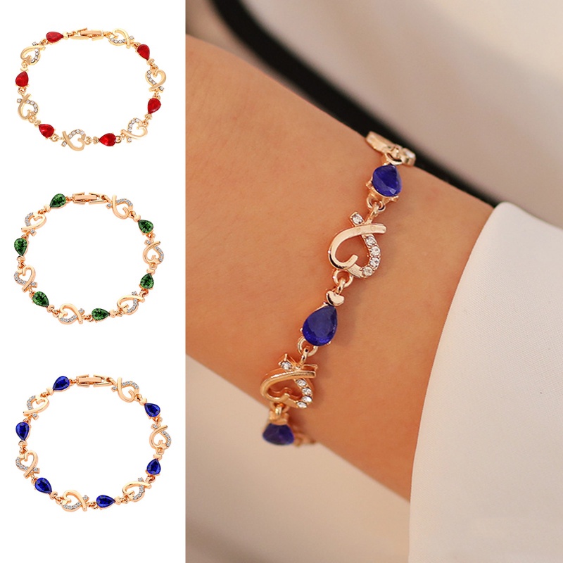 Gelang Rantai Emas Adjustable Desain Hati Hias Kristal Zircon Untuk Wanita