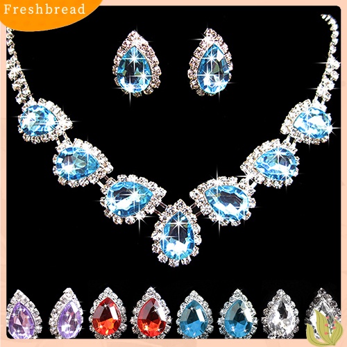 Set Perhiasan Kalung Anting Kristal Berlian Imitasi Bentuk Tetesan Air Untuk Pernikahan