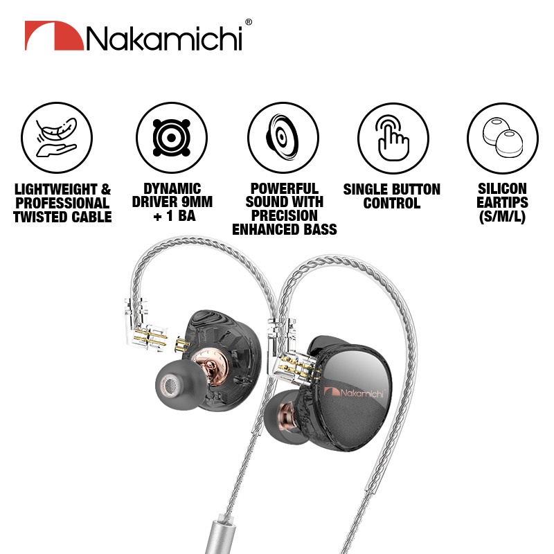 Nakamichi MV 200 HD IEM 1 DD 1 BA Wired Earphone In Ear Monitor Mic