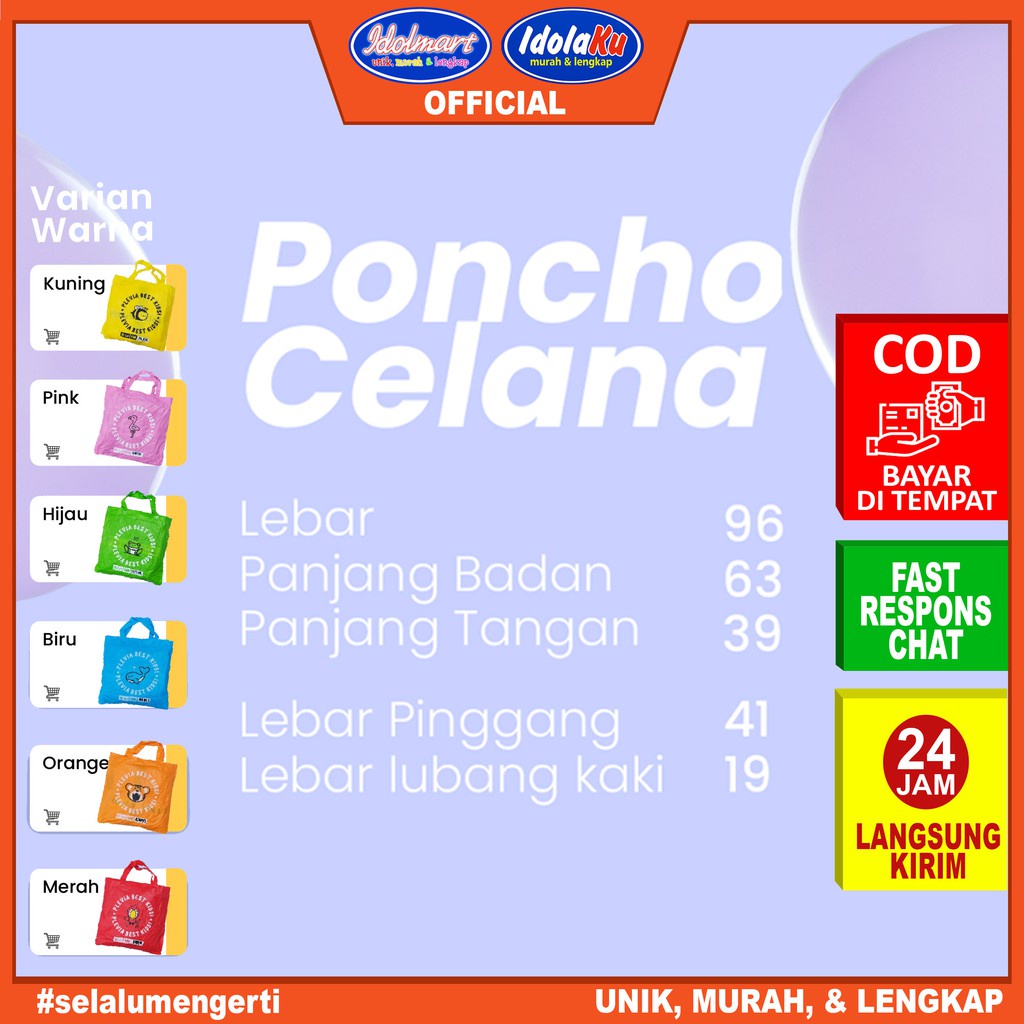 IDOLMART Plevia Jas Hujan  Anak Bestkids 120 Ponco Celana