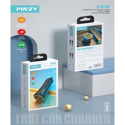 Car Charger / Saver Mobil PINZY c20w pd38w Free Kabel USB C To C