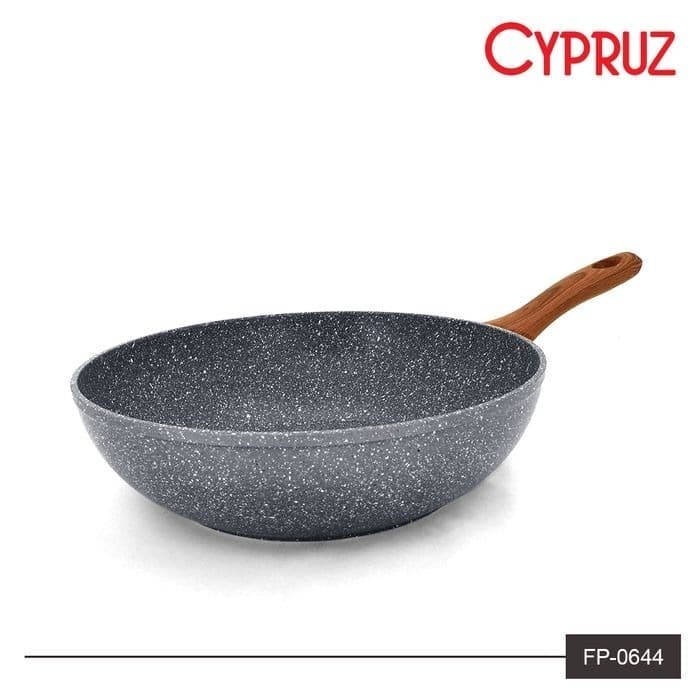 CYPRUZ Fry Pan Fp 0644 - Marble Series Gagang Coklat Kayu Fry wok 28 cm