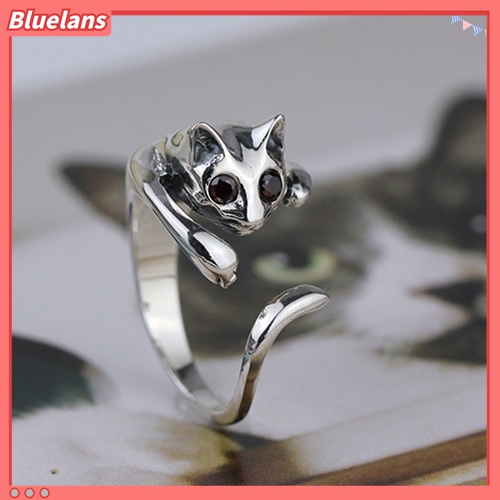 Cincin Model Terbuka Adjustable Bentuk Hewan Kucing Aksen Berlian Imitasi Untuk Wanita