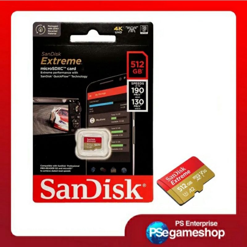 Sandisk 512GB Extreme 190 mb/s Memory Micro SD SDXC Memory Card