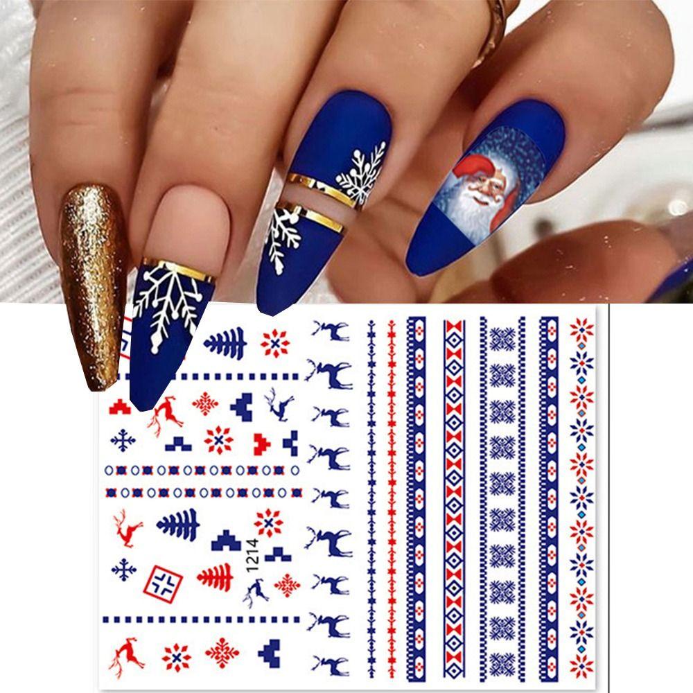 Augustina 2 Lembar Stiker Kuku Motif Snowflake / Pohon Natal Untuk Nail Art DIY