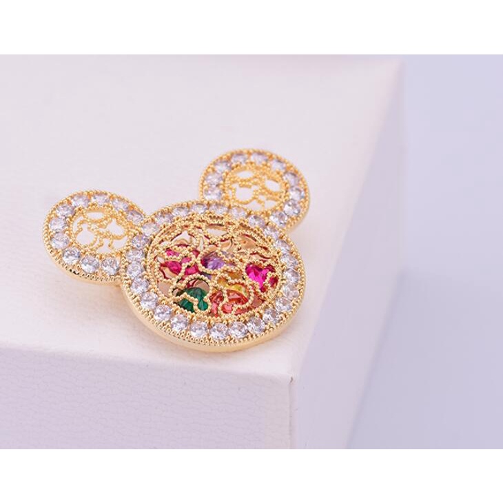 Bros Pin Bentuk Mickey Mouse Aksen Kristal Warna-Warni Untuk Wanita