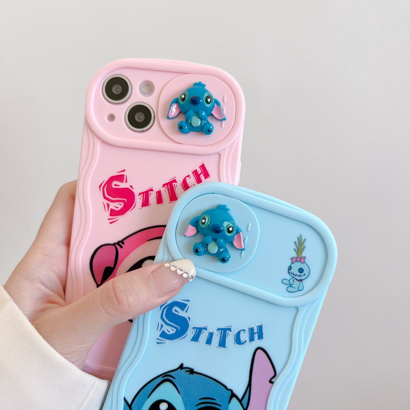 Soft Case yang Dapat Ditekan untuk IPhone 11 12 13 14 Pro Max 14 Plus Casing Penutup Ponsel Lucu Pasangan Merah Muda Biru Disney Stitch Girls Wanita Gadis Hadiah