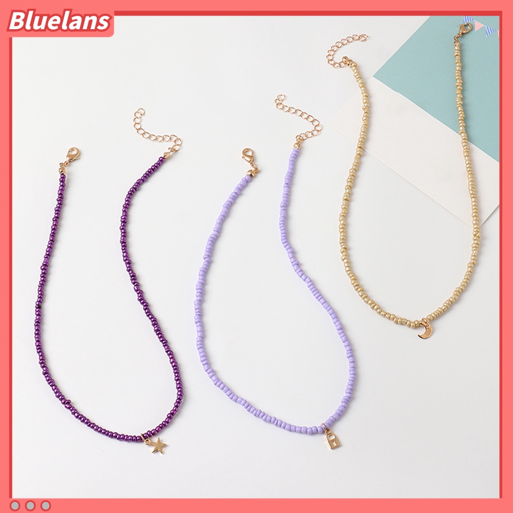 3pcs / Set Kalung Choker Handmade Liontin Bulan Bintang Warna-Warni Ramah Kulit Untuk Harian