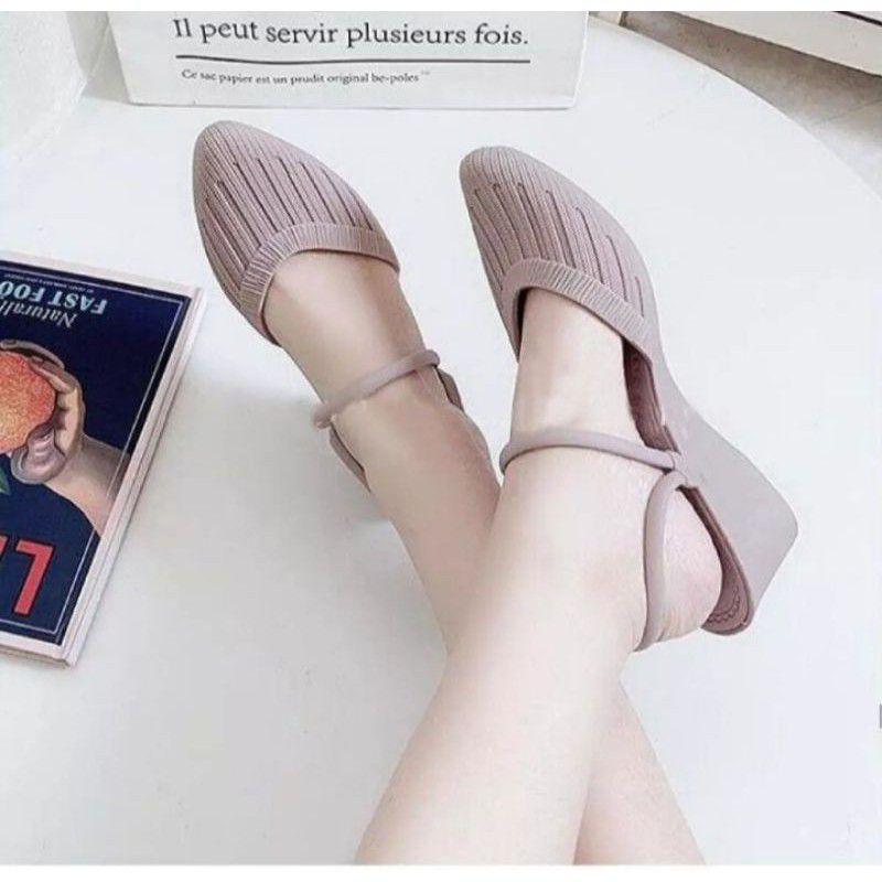 BAT - Sepatu Sendal Jelly Wanita Tinggi 3cm Porto Tali Dua Korea Size 36 - 40