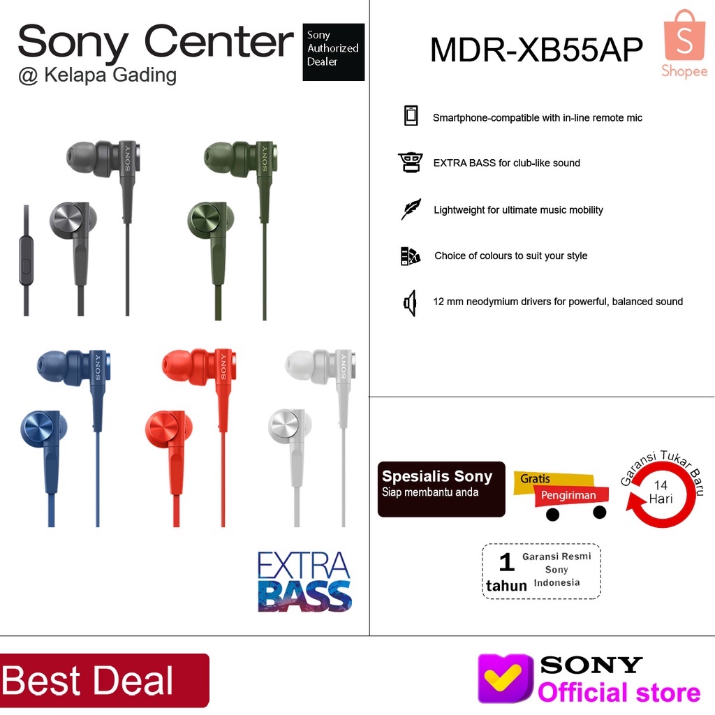 Monitor Sony Sony MDR-XB55 Extra-Bass In-Ear Headphones Without