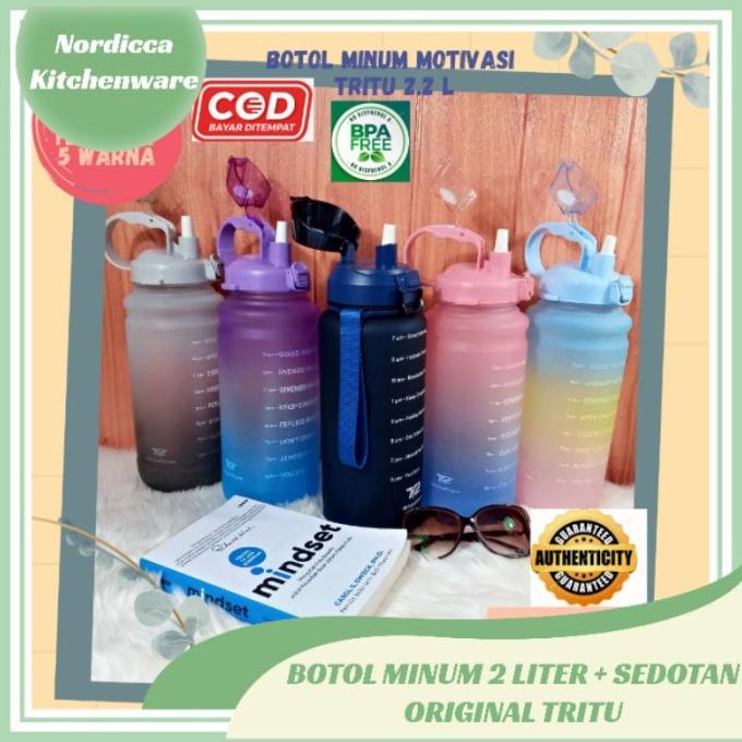 BOTOL MINUM MOTIVASI TRITU 2.2 &amp; 1.1 LITER BPA FREE WITH STRAW | SD68476EW