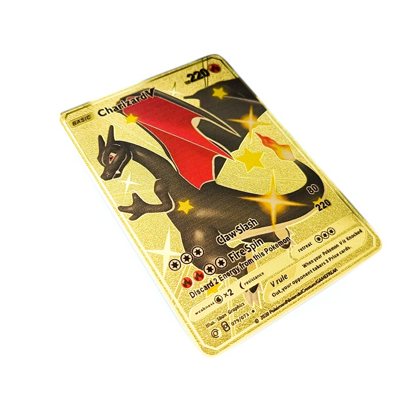 10pcs / Kotak Kartu Permainan Pokemon Vmax TAG Charizard Pikachu Battle Trainer Energy Bahan Metal Untuk Anak