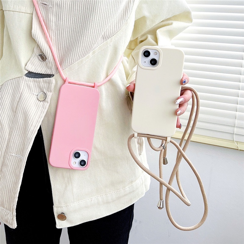 Case Pelindung Bahan Silikon Tebal Anti Hilang Dengan Lanyard Untuk iPhone 14 14Pro 14Pus 14ProMax