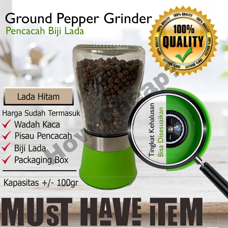 Grinder Lada Hitam Pencacah Biji Lada [Termasuk Biji Lada]