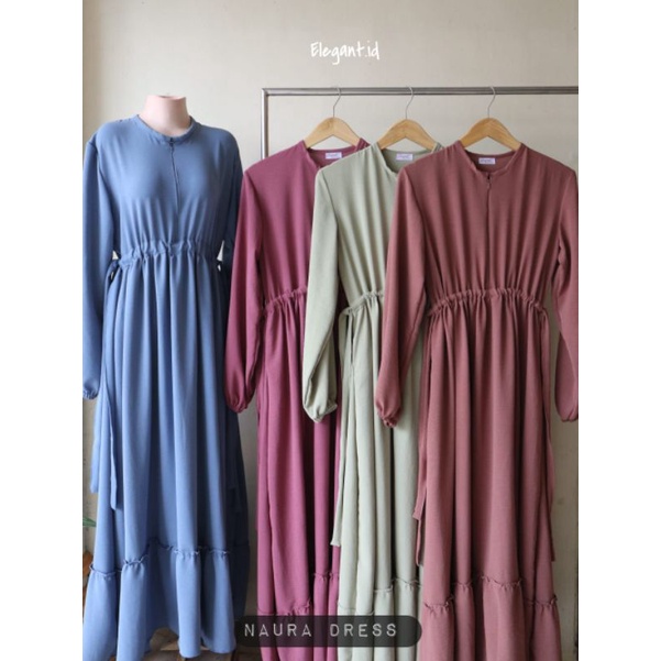 Naura dress,gamis airflow Crinkle Premium serut pinggang