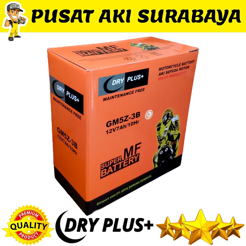 ACCU KERING DRYPLUS GM5Z 7 AMPER AKI KERING DRY PLUS+ GEL MOTOR MIO SPORTY MEGAPRO GRAND LEGENDA SHOGUN 110 JUPITER MX 135 YB5LB YT7C GT6A MTX5AL