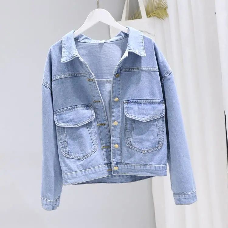 Jaket Denim Wanita Baru Trendi Korea Longgar All-Match Bf Populer Jaket Lengan Panjang Fashion