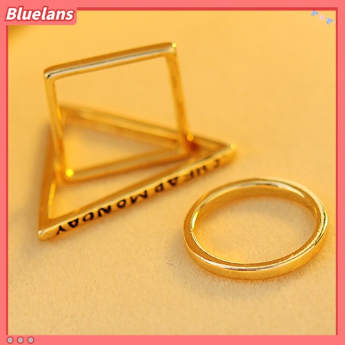 3pcs / Set Cincin Kombinasi Bentuk Geometri Segitiga Persegi Lingkaran Warna Emas Untuk Wanita