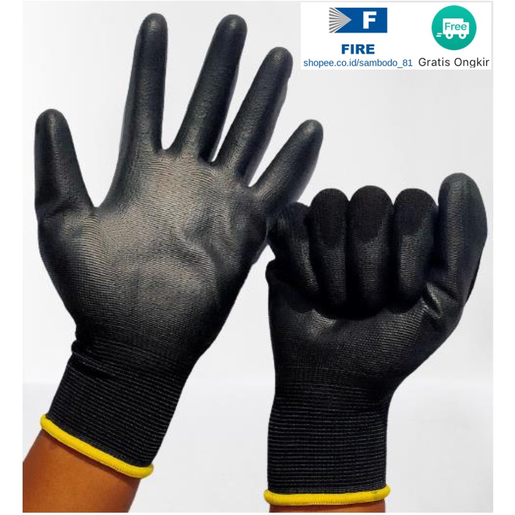 Sarung Tangan Static Multi Purpose Polyurethane Kerja Palmfit Safety Gloves Security Dilapisi Karet Industri Pabrik Uci Safety Motor Bengkel otomotif Bagunan Coating Karet Pengaman kerja Packing