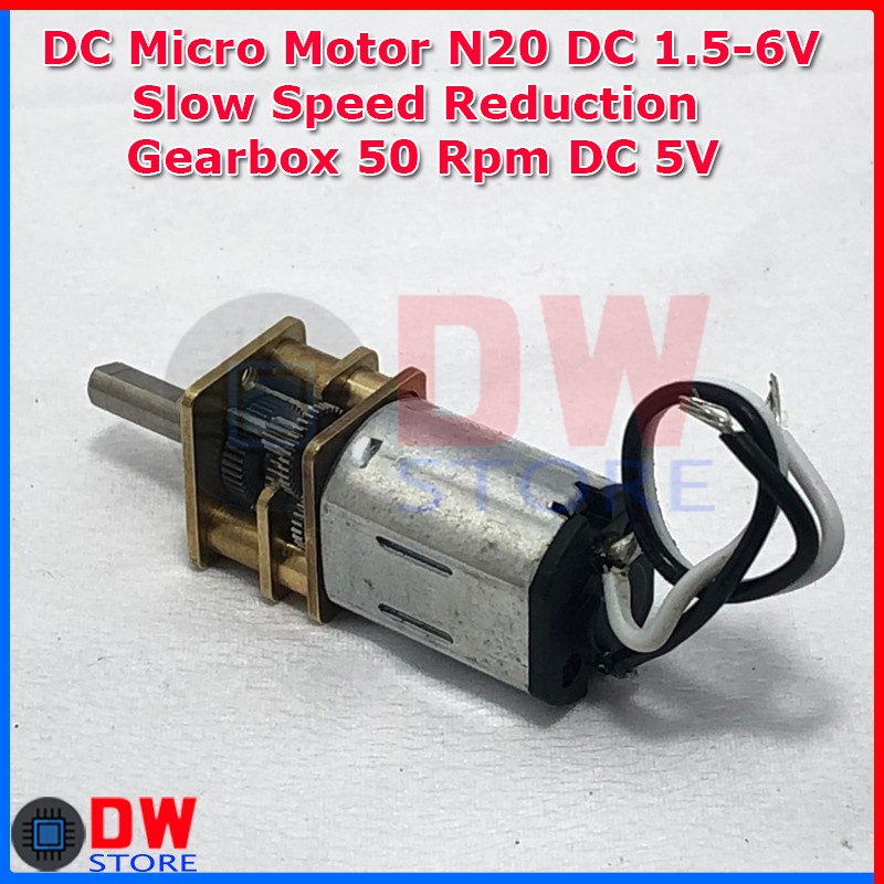 Jual DC Micro Motor N20 DC 3-6V Slow Speed Reduction Gearbox 50 RPM DC ...