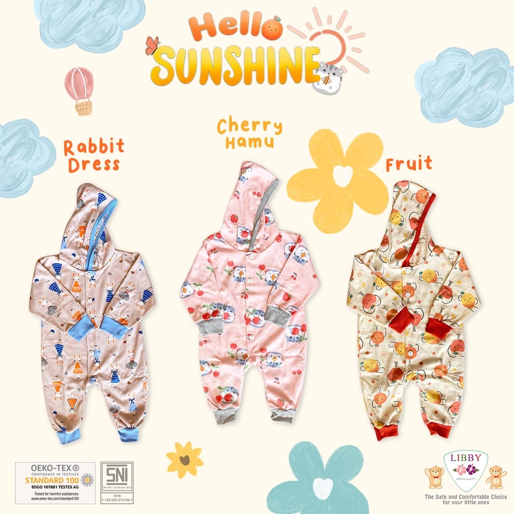 Libby Baju Kodok Topi Buka Kaki - Hello Sunshine Series (isi 3 Pcs) BKDT/3