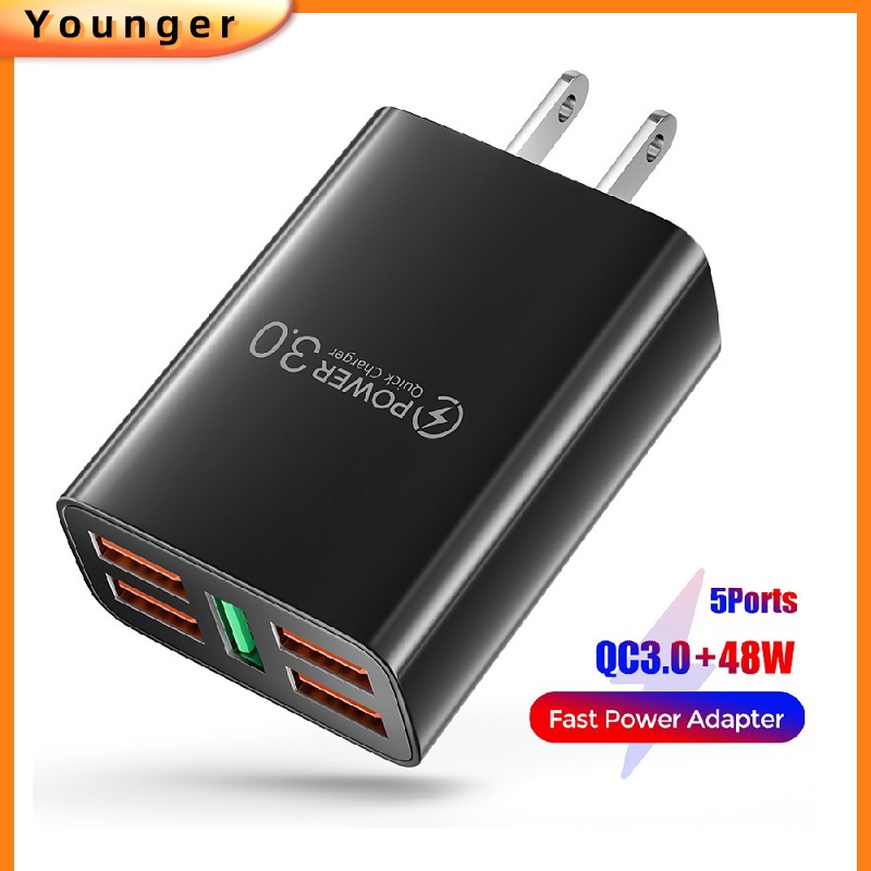 Adapter Charger Dinding 5 Port USB 3.0 4.0 48W Fast Charging Untuk Iphone 14 13 Pro Max Android