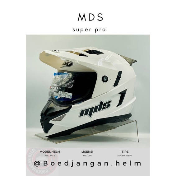 MDS HELM SUPER PRO FULL FACE SOLID WHITE GLOSSY-DOUBLE VISOR-MDS FULL FACE